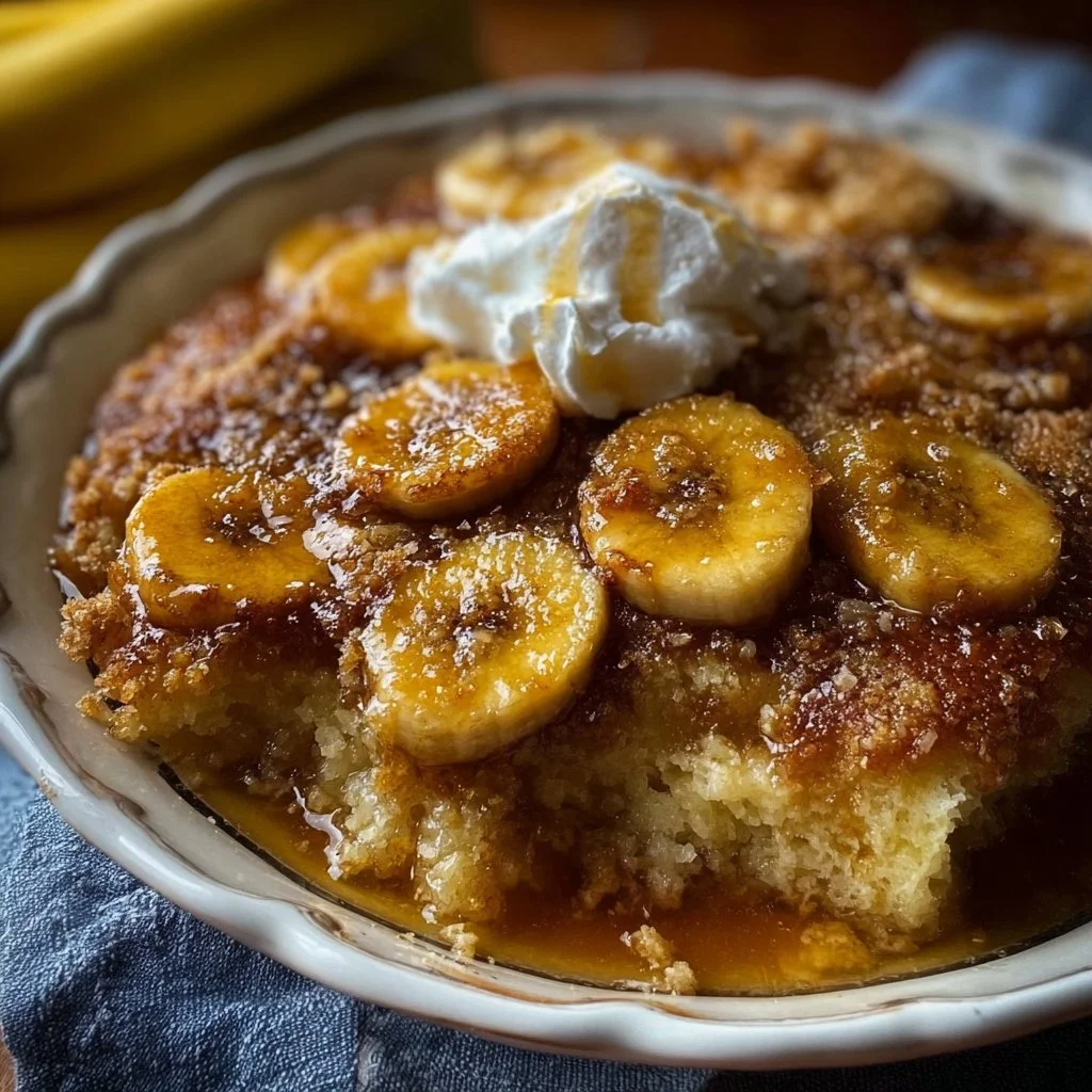 Delicious Southern banana cobbler dessert served in a dish