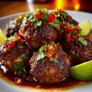Plate of Spicy Mexican Donkey Balls served with garnishes