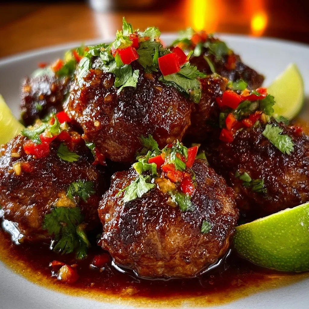 Plate of Spicy Mexican Donkey Balls served with garnishes