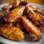 Delicious sticky honey mustard chicken wings on a platter
