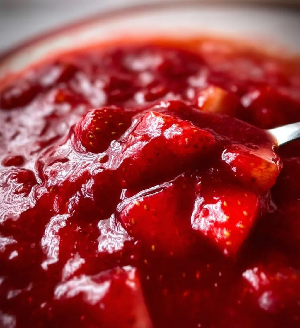 Homemade strawberry cake filling in a mixing bowl with fresh strawberries