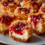 Delicious Strawberry Crunch Cheesecake Bites topped with crunchy texture