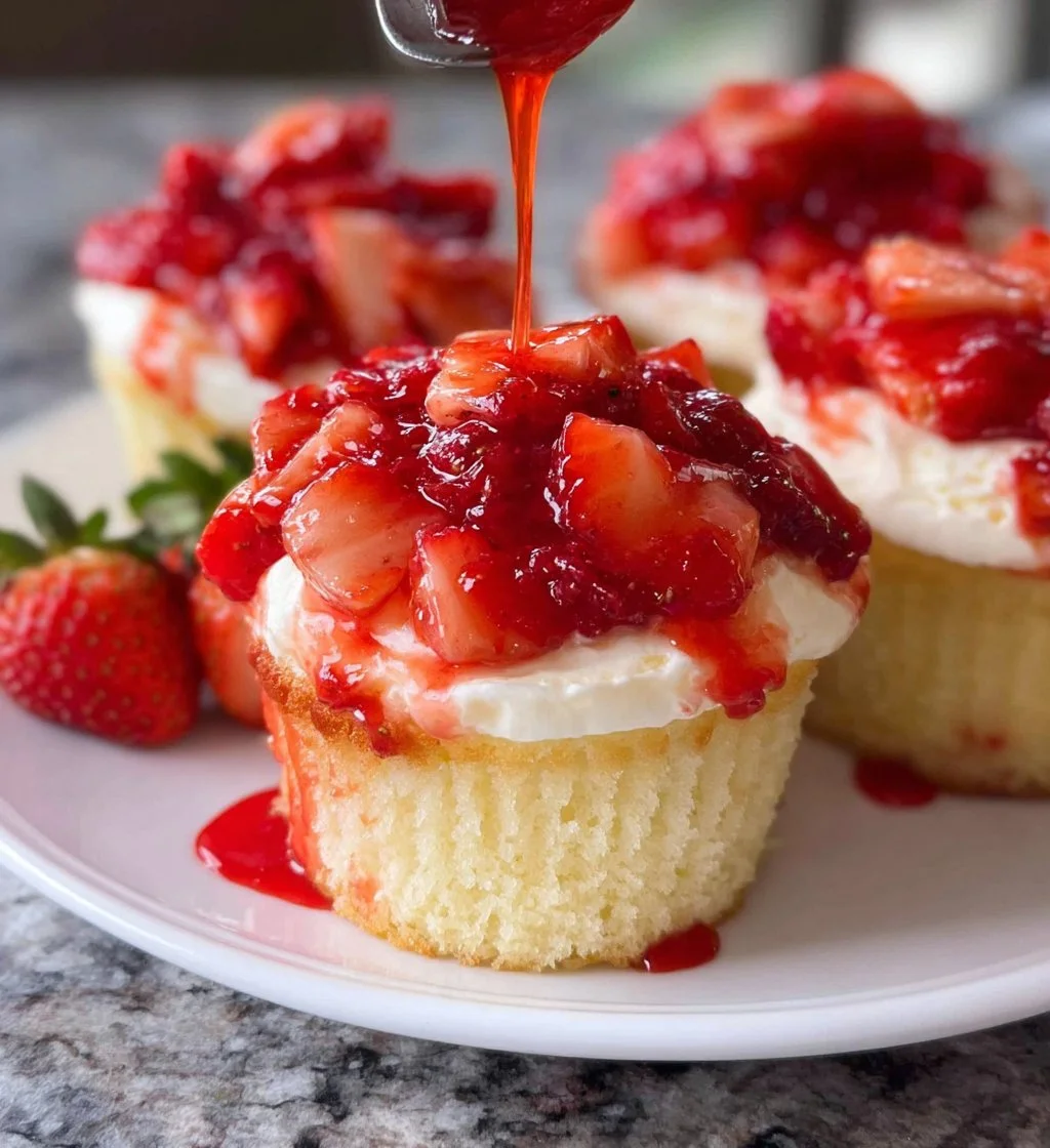 Delicious Strawberry Shortcake Cupcakes with fresh strawberries and frosting