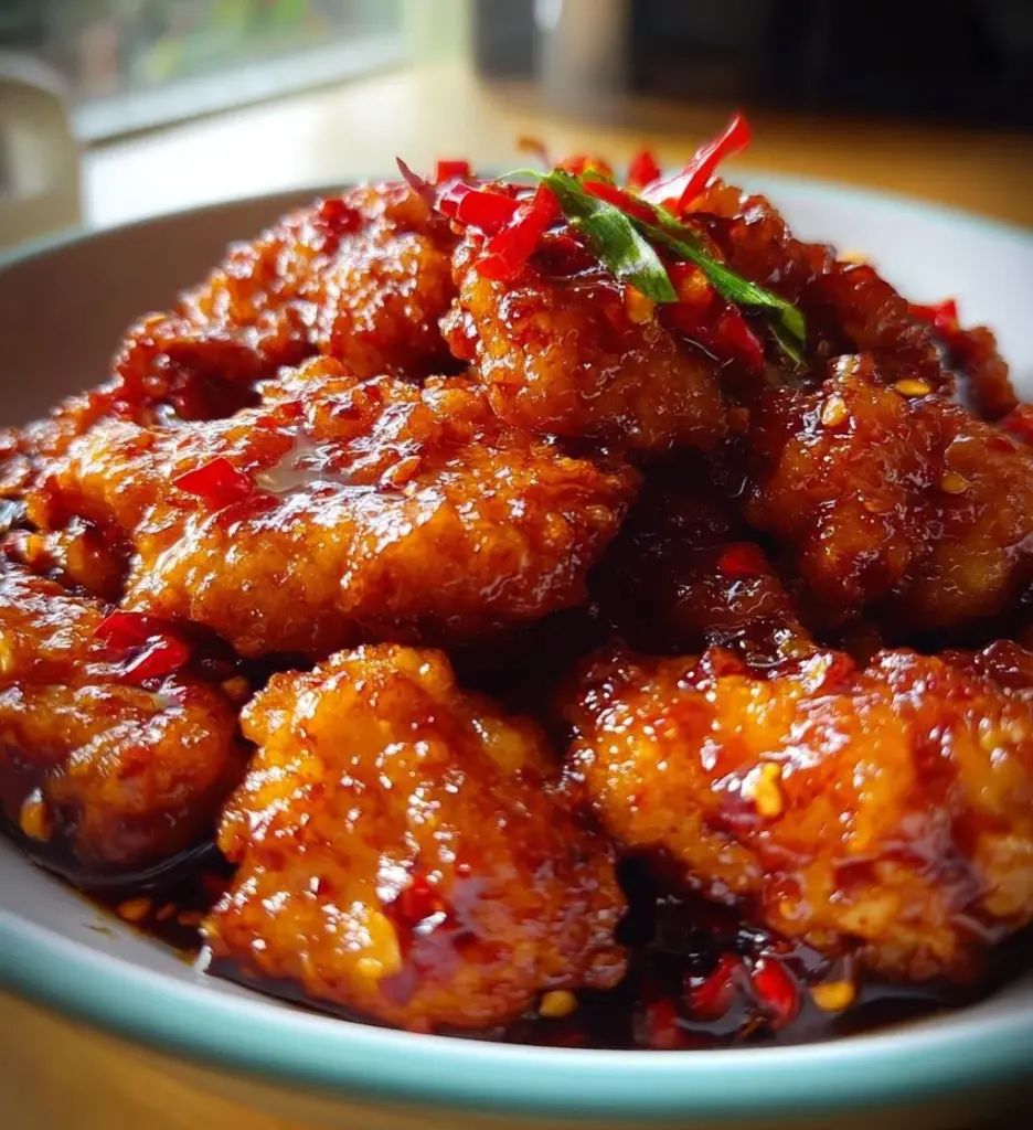 Delicious Thai Sweet Chili Chicken served with fresh vegetables