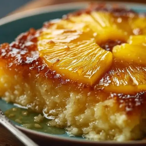 Deliciously baked pineapple dessert served on a plate
