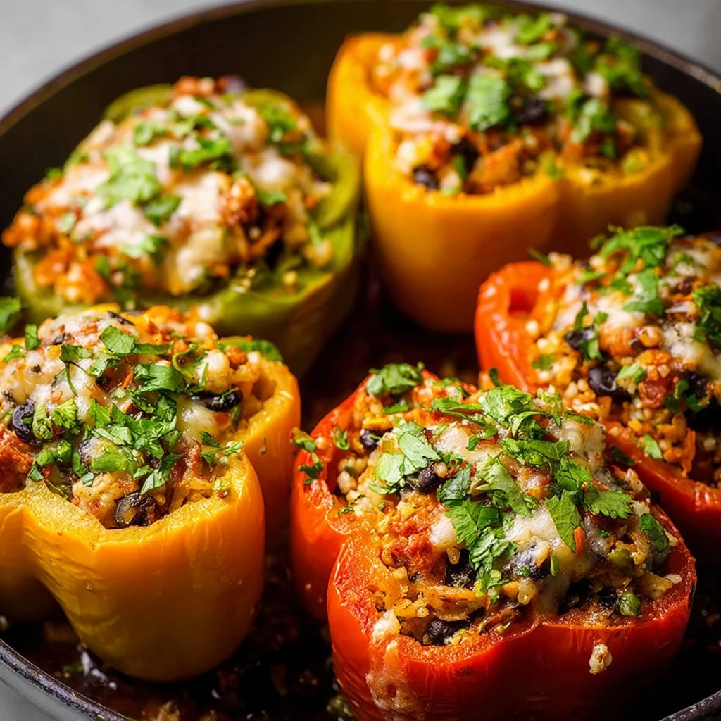Vibrant vegetarian stuffed peppers filled with quinoa and vegetables