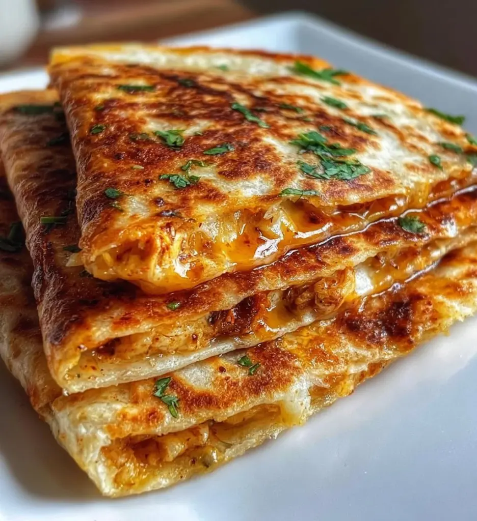 Crispy tortilla quesadilla made in an air fryer, served on a plate.