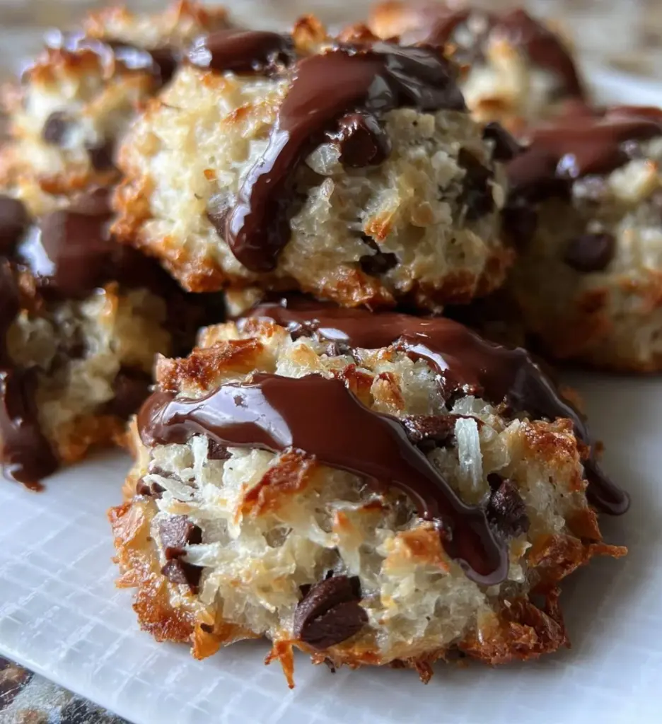 Delicious homemade Almond Joy Cookies with chocolate and coconut toppings