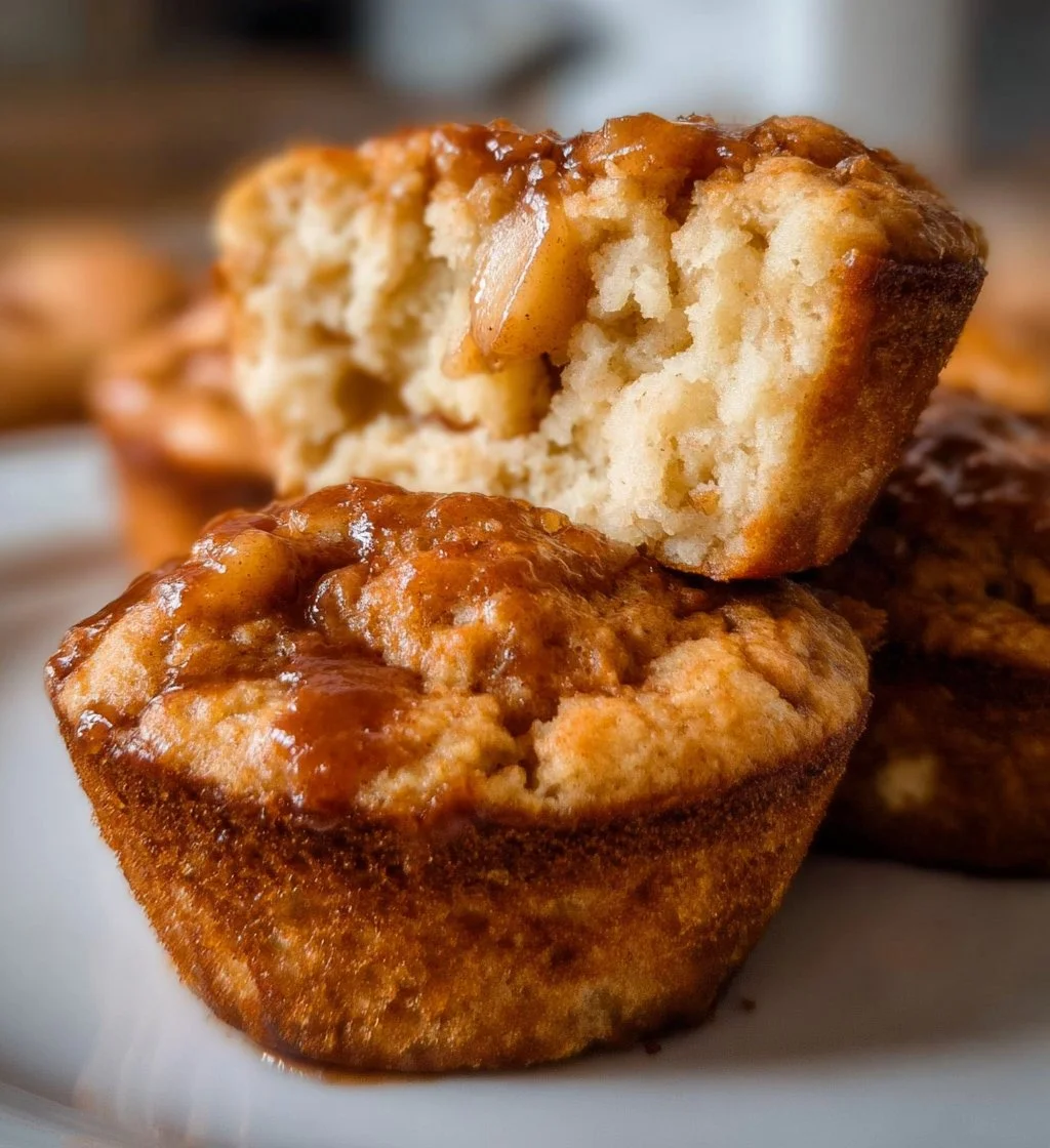 Freshly baked apple cinnamon cottage cheese muffins on a wooden table