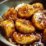 Delicious Bananas Foster dessert with caramelized bananas and vanilla ice cream.