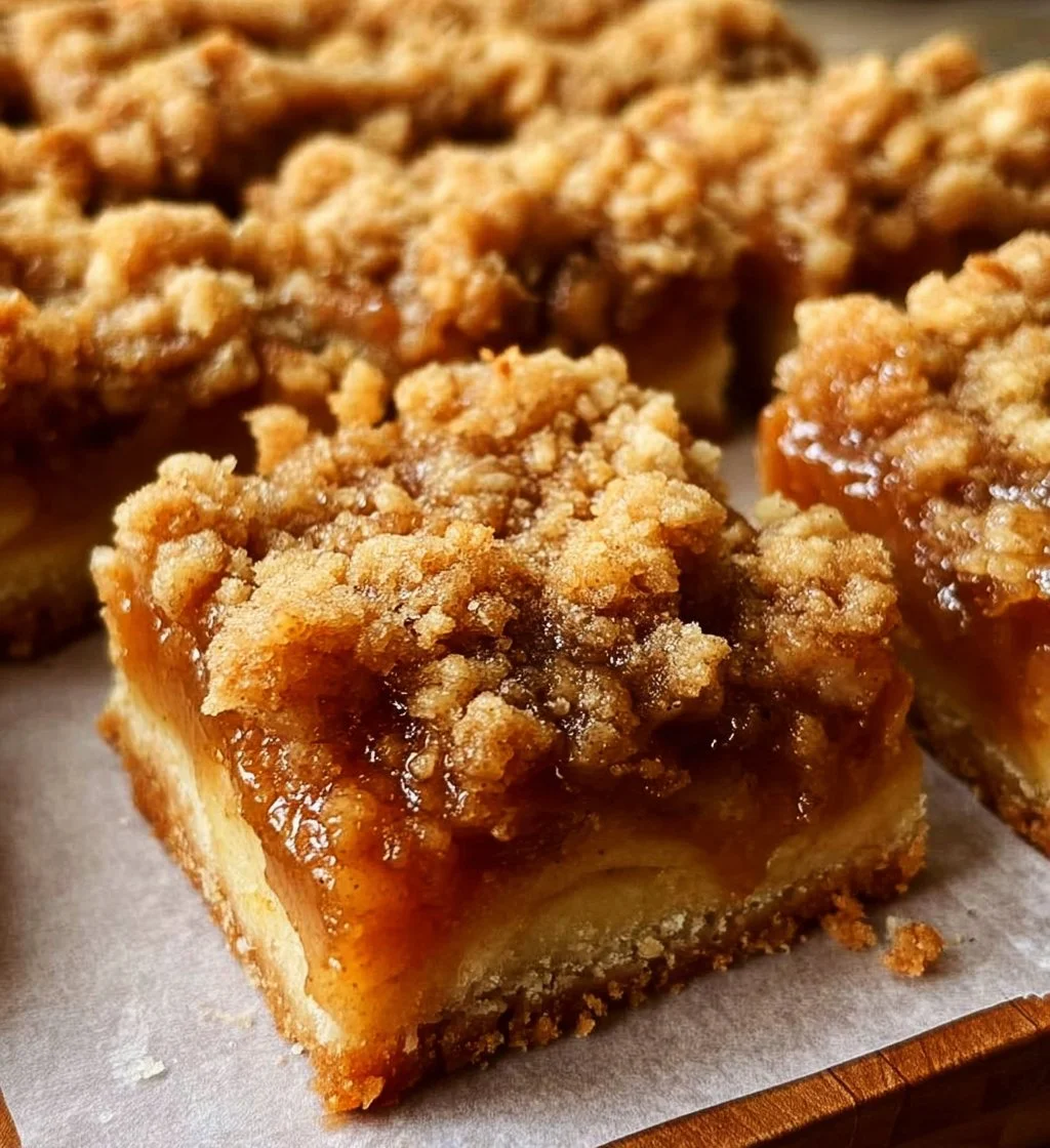 Delicious Apple Crisp Shortbread Bars topped with fresh apples and crumbly topping.