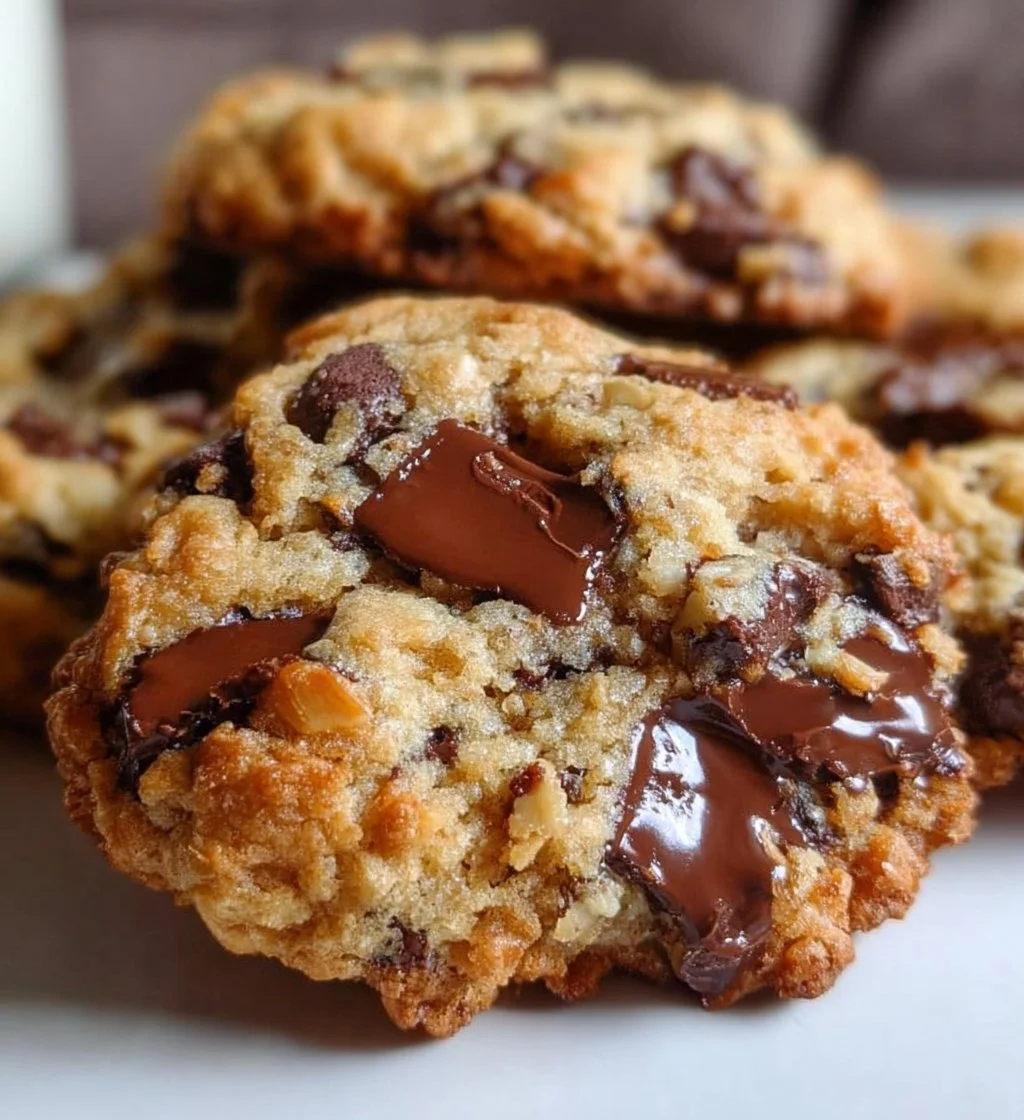 Plate of freshly baked oatmeal chocolate chip cookies