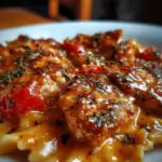 Delicious Parmesan Roasted Chicken with red pepper served on a plate