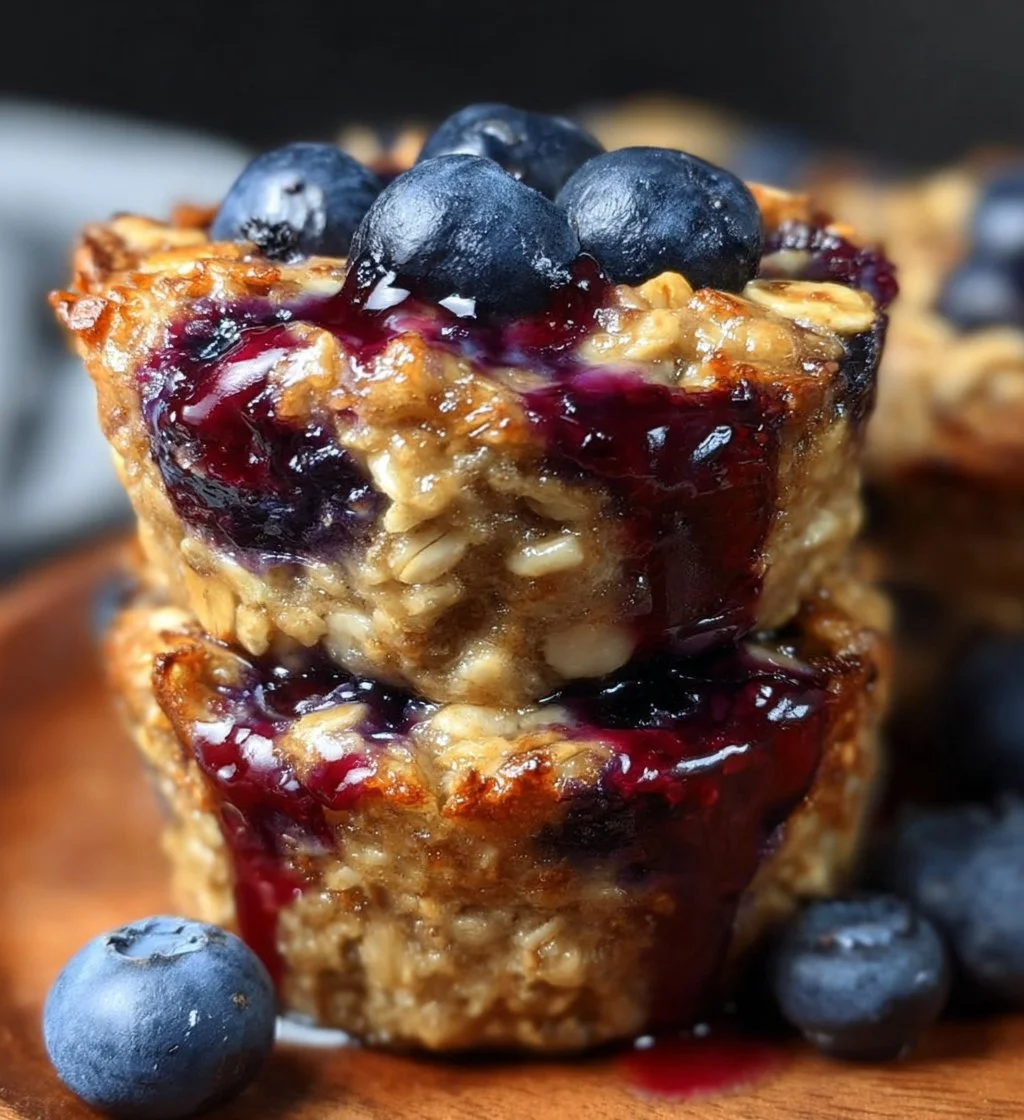 Blueberry Banana Baked Oatmeal Cups served on a plate