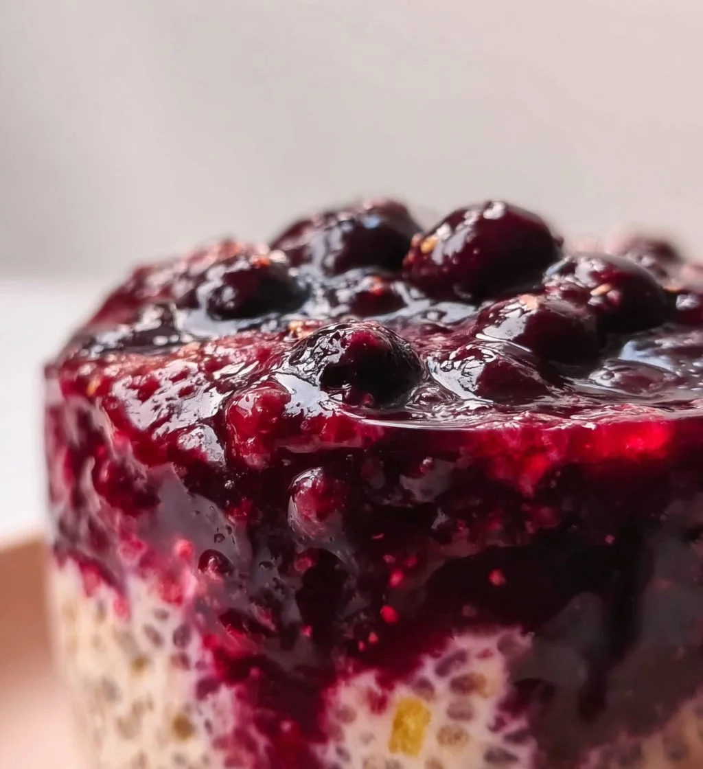 A bowl of blueberry lemon overnight oats topped with fresh blueberries and lemon zest.