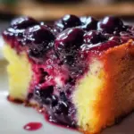 Delicious blueberry yogurt cake with fresh blueberries and yogurt topping