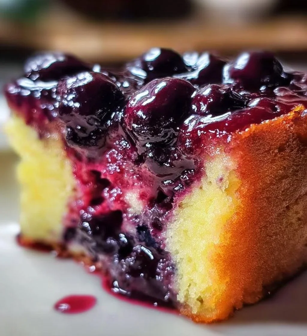 Delicious blueberry yogurt cake with fresh blueberries and yogurt topping