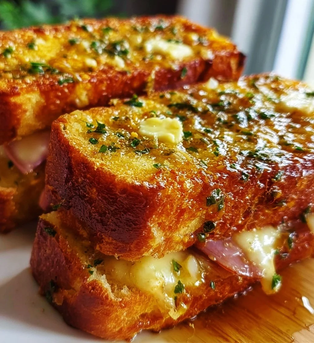 Delicious Cuban garlic bread sandwiches ready to serve.