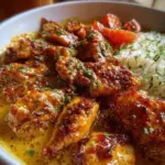 Delicious Brazilian Coconut Chicken served with vibrant ingredients and spices.