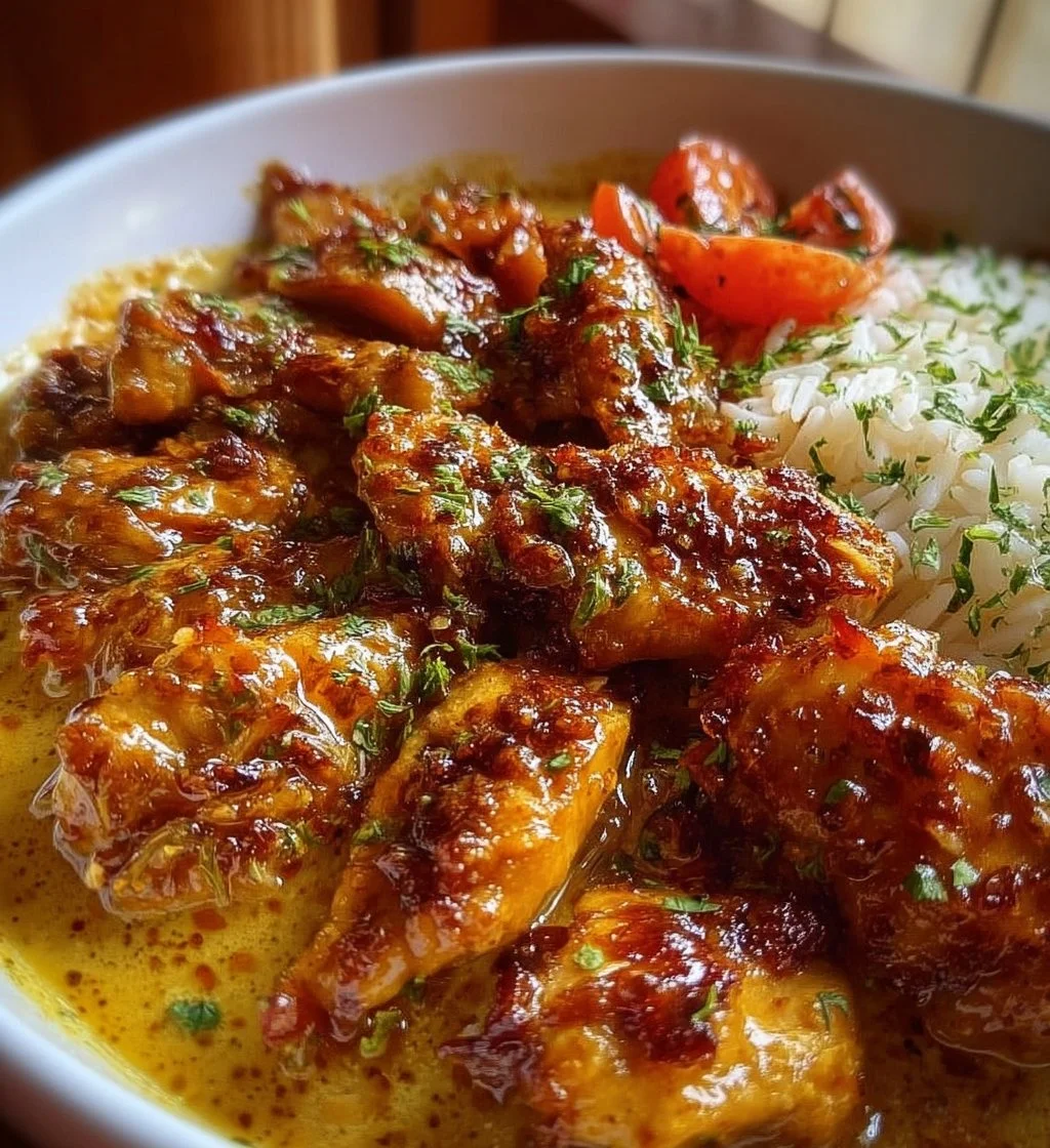 Delicious Brazilian Coconut Chicken served with vibrant ingredients and spices.