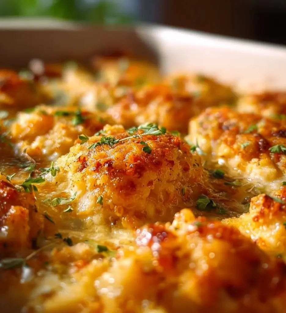 Buttery Million Dollar Chicken Casserole baked with creamy ingredients and topped with golden crust