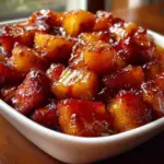 Delicious candied sweet potatoes and pineapple served on a festive table
