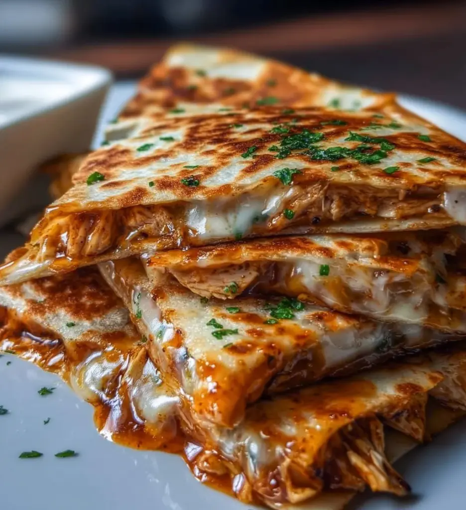 Delicious hot honey chicken quesadillas with melted cheese and vibrant toppings