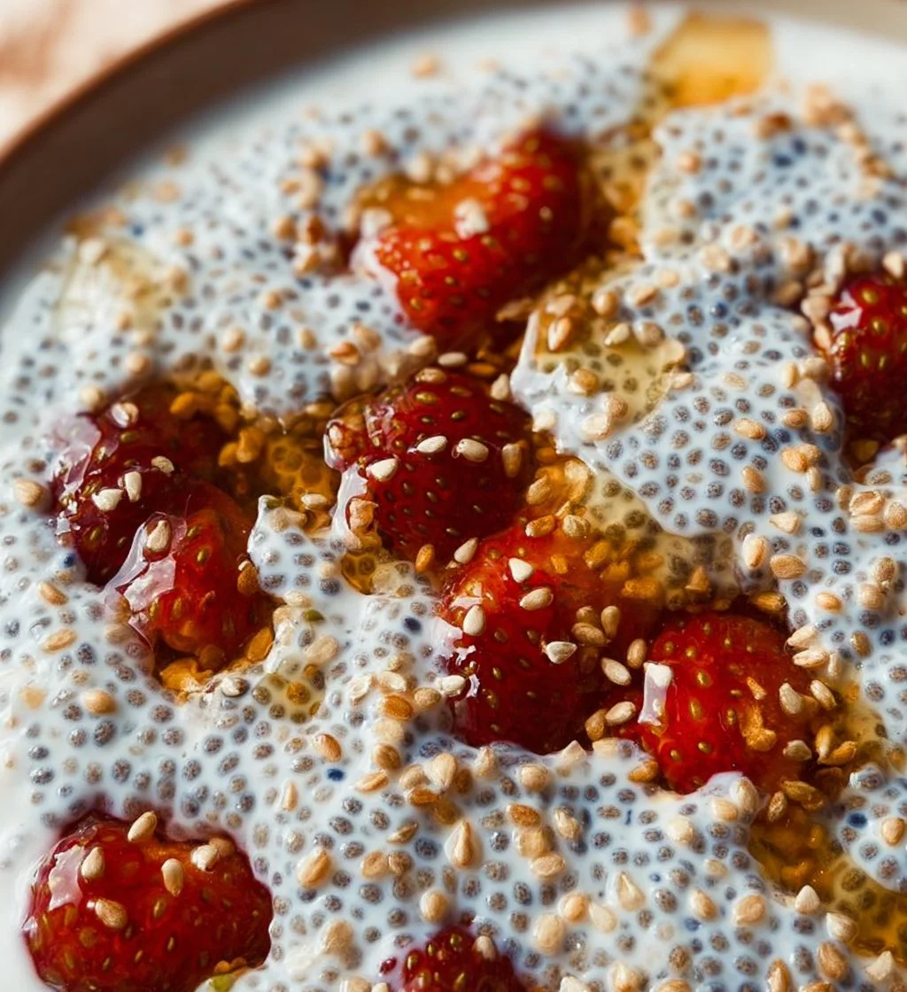 Delicious chia seed pudding topped with yogurt and fresh fruit