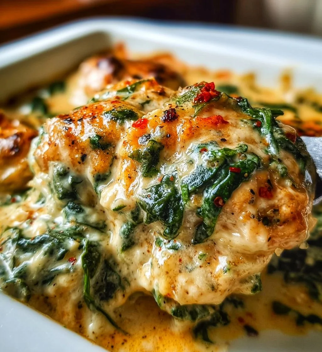 Creamy chicken and spinach casserole with cream cheese baked dish