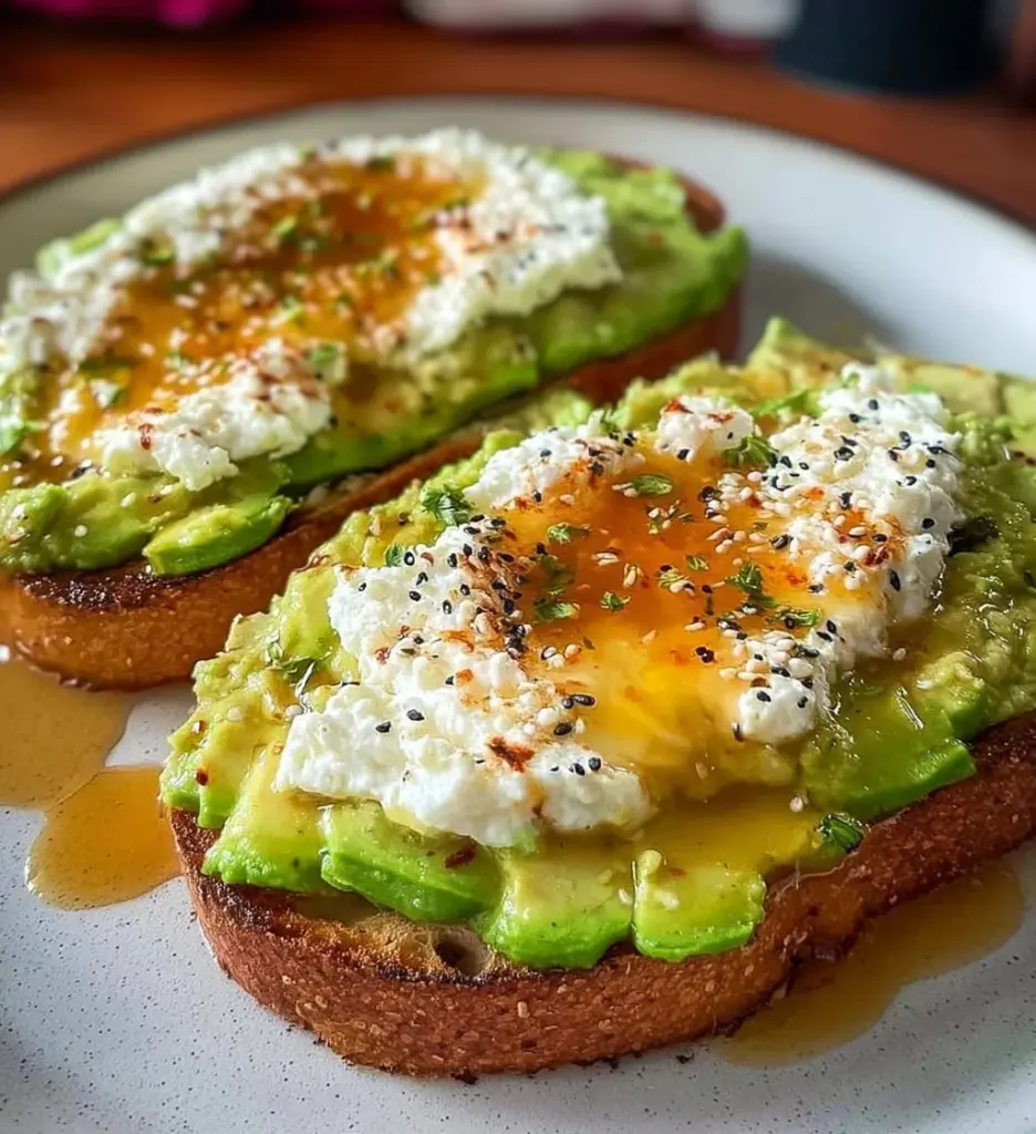 Delicious cottage cheese avocado toast topped with fresh herbs and spices