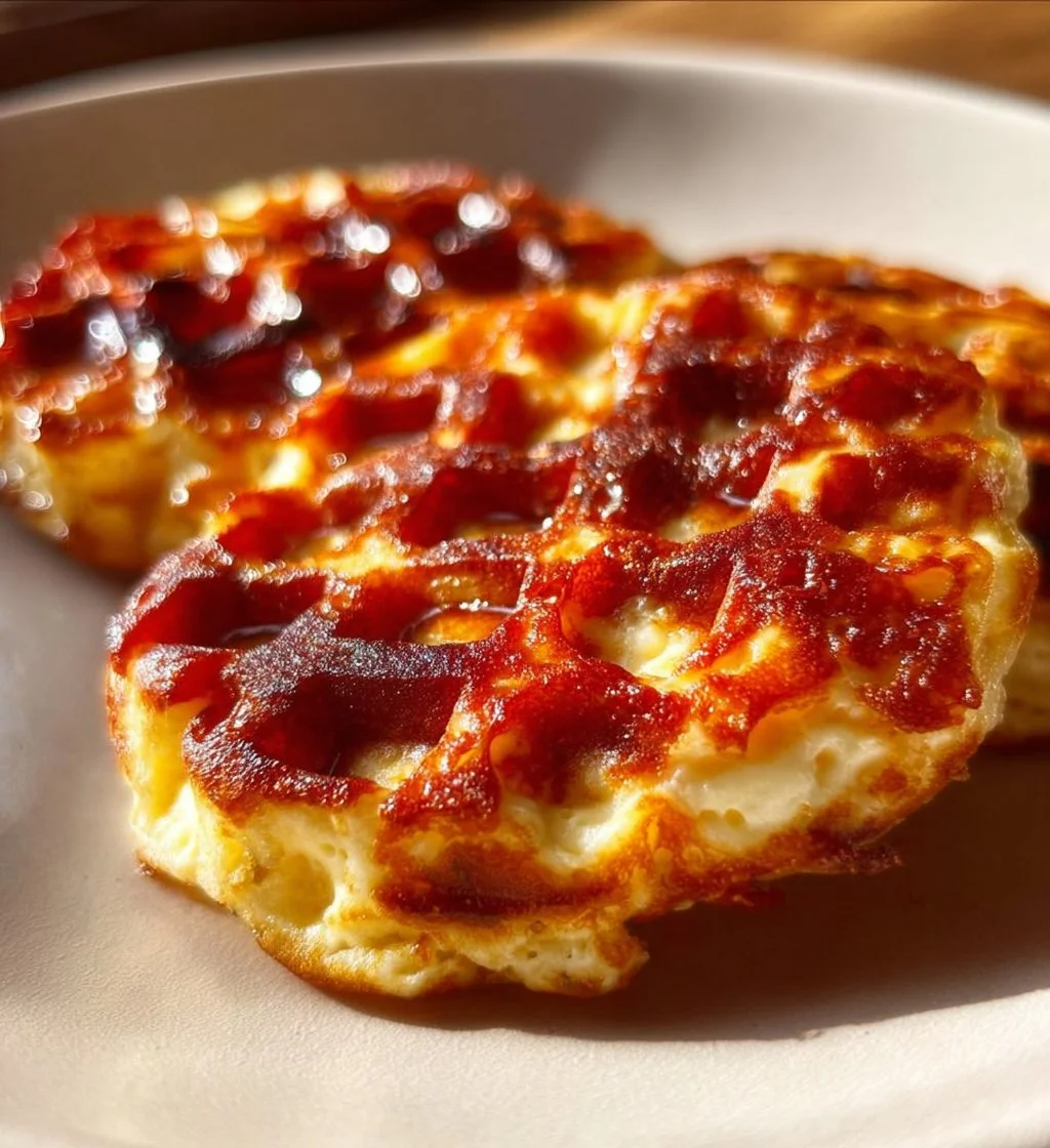 Plate of cottage cheese chaffles served with toppings