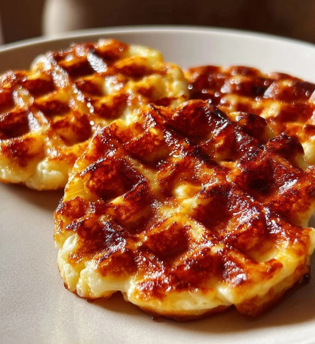 Cottage Cheese Chaffles served on a plate with toppings