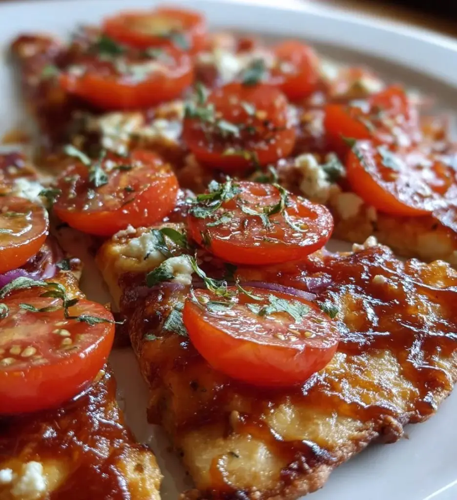 Homemade Cottage Cheese Flatbread Pizza topped with fresh ingredients