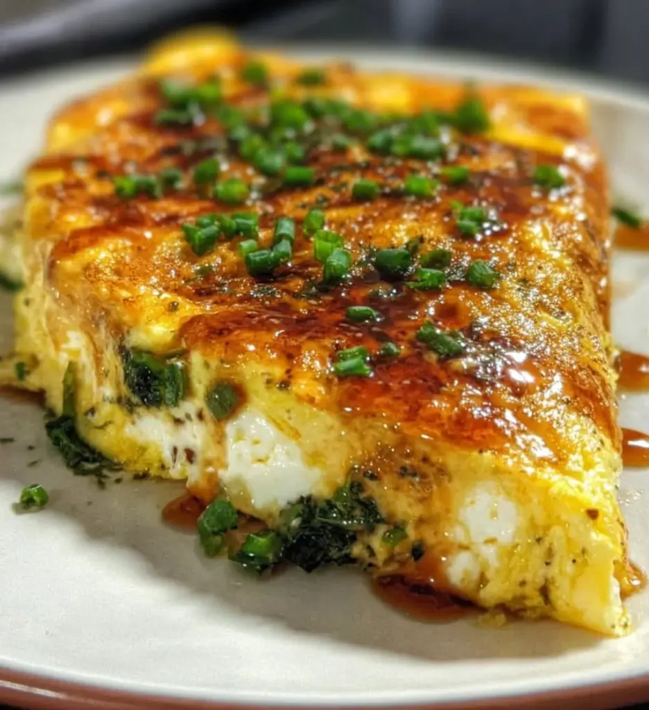Delicious cottage cheese omelette with herbs and vegetables