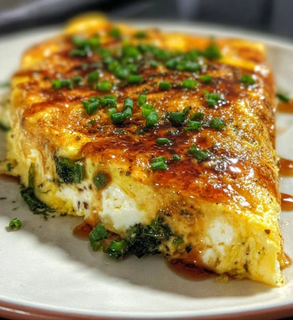 Delicious cottage cheese omelette with herbs and vegetables