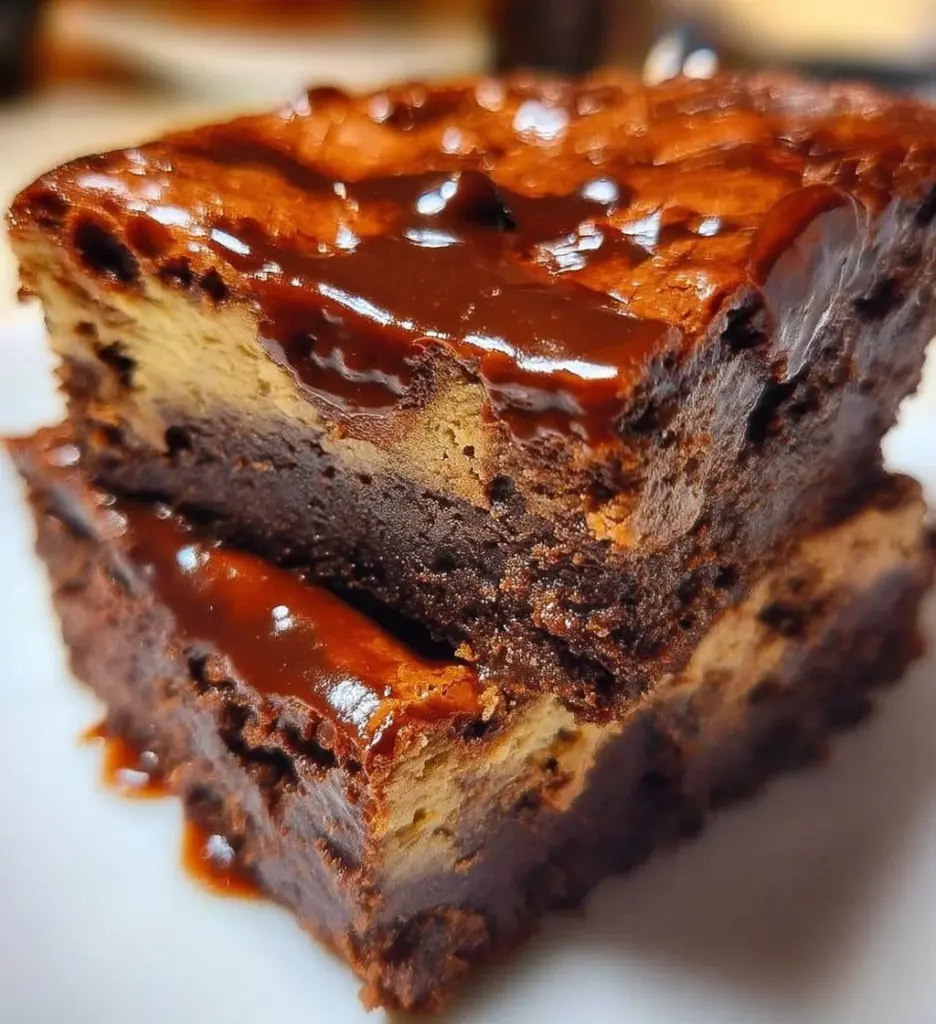 Plate of cottage cheese protein brownies with a chocolate drizzle
