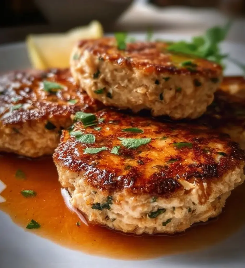 Delicious roasted Cottage Cheese Tuna Cakes served on a plate with garnish
