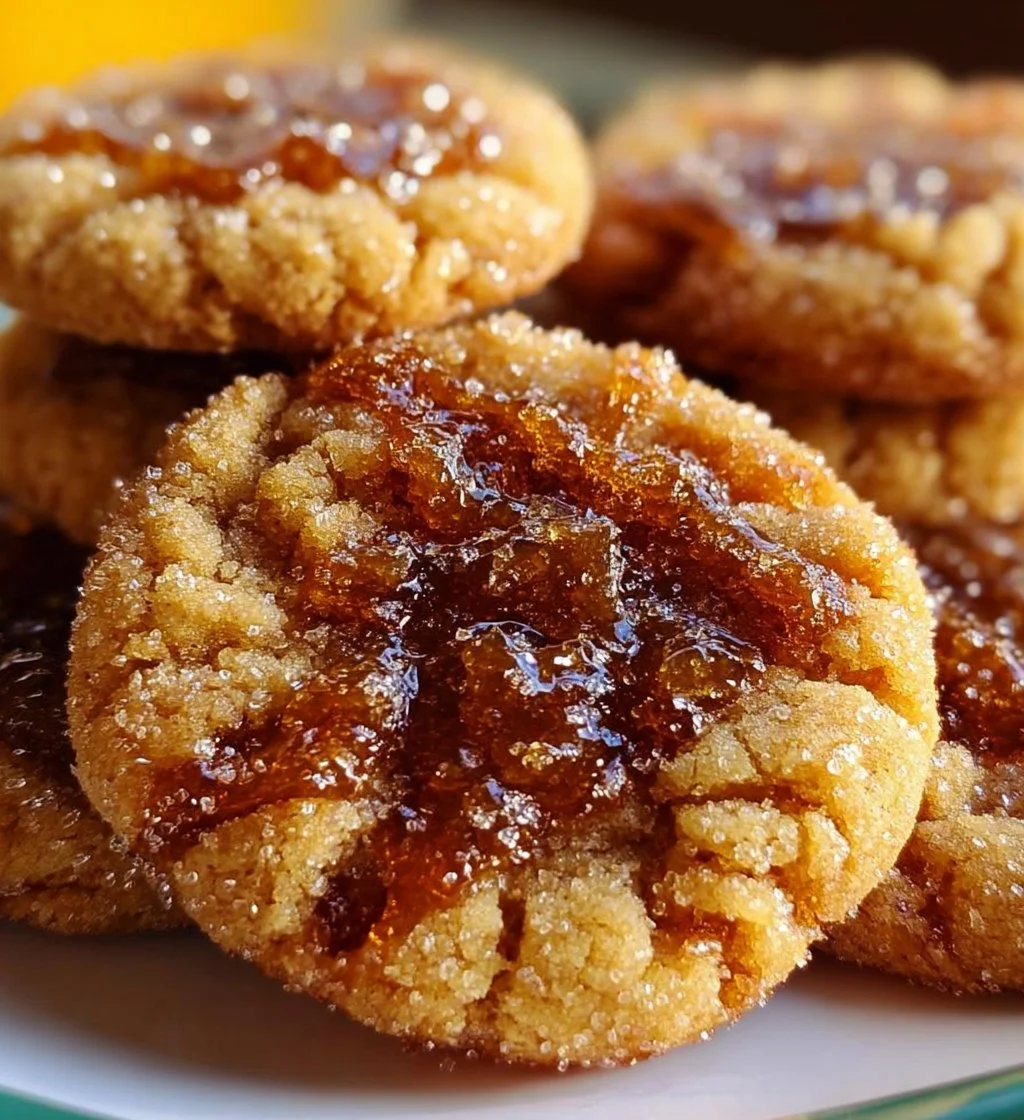 Delicious crinkly crackly butter toffee sugar cookies on a plate
