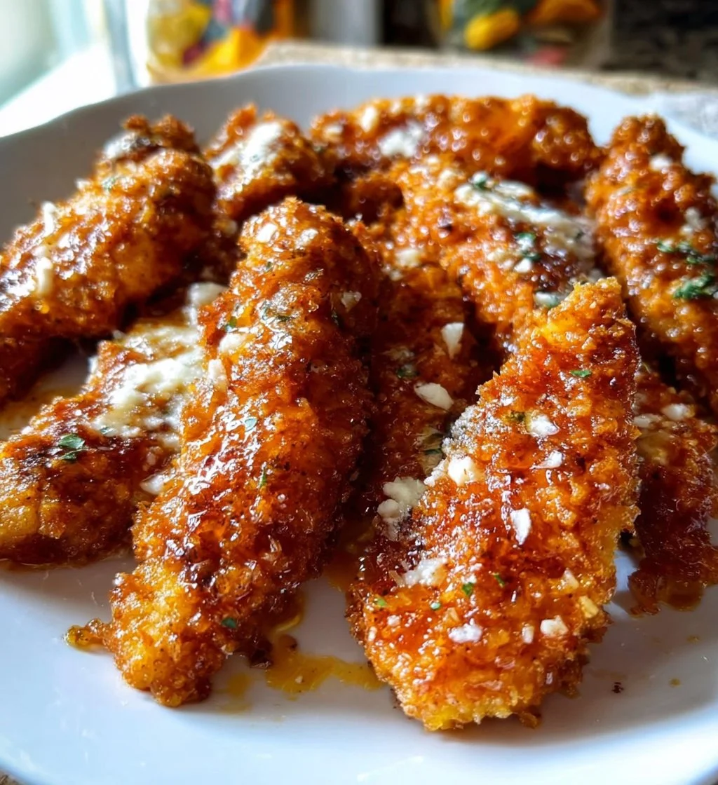 Crispy air fryer honey buffalo chicken tenders served with dipping sauce