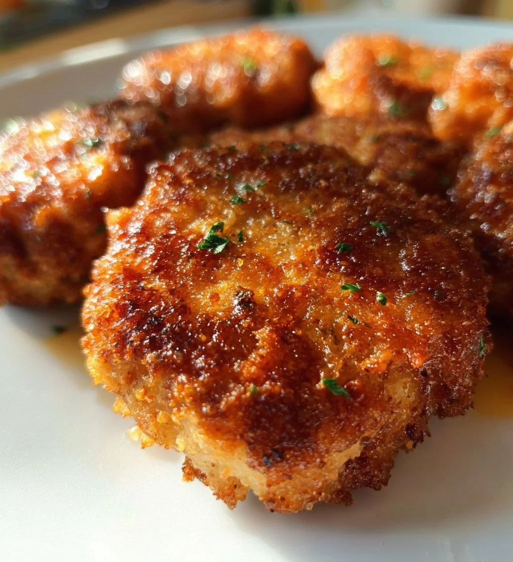 Crispy chicken fritters served with dipping sauce on a plate