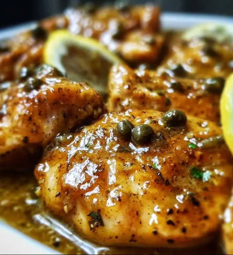 Crockpot Chicken Piccata served with lemon and capers for a delicious meal.