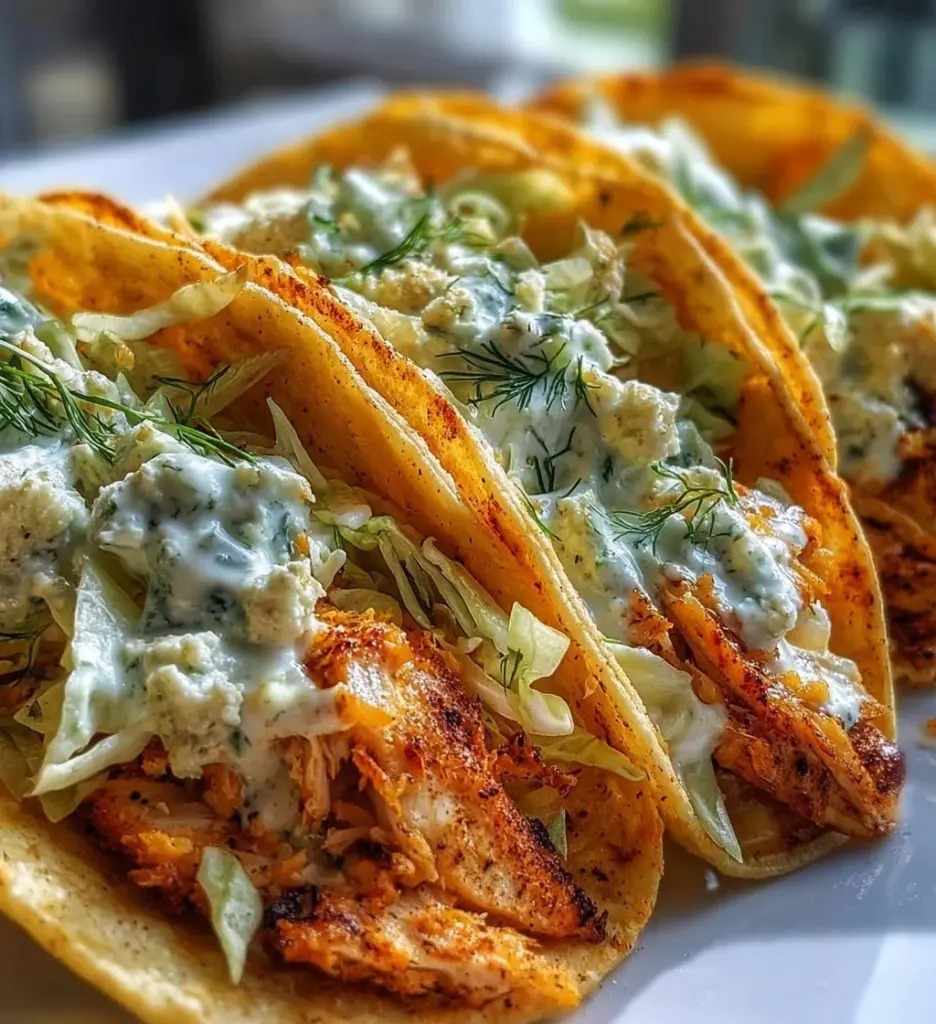 Dill Pickle Ranch Smash Chicken Tacos with Crispy Cheese Delight on a plate