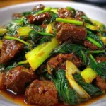 Easy Bok Choy Beef Stir Fry served in a bowl with colorful vegetables.