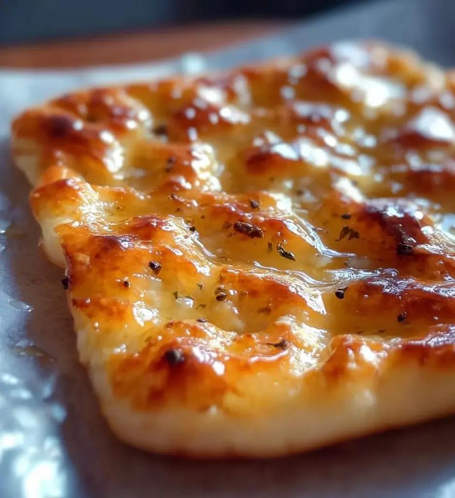 Homemade easy cottage cheese flatbread served on a wooden board