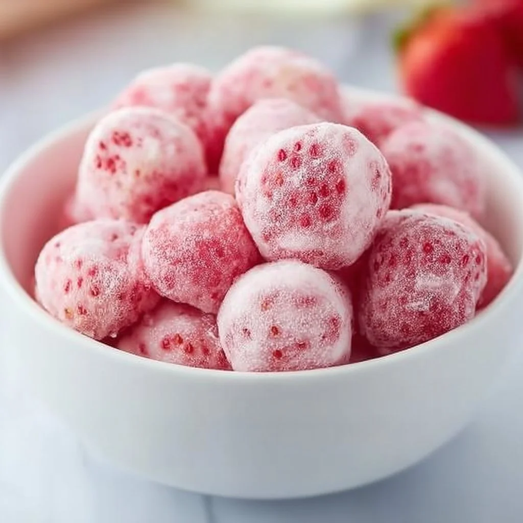 A bowl of homemade easy strawberry yogurt bites, perfect for a healthy snack.