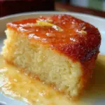 French lemon yogurt cake served on a plate with lemon slices.