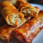 Plate of crispy Fried Spring Rolls served with dipping sauce
