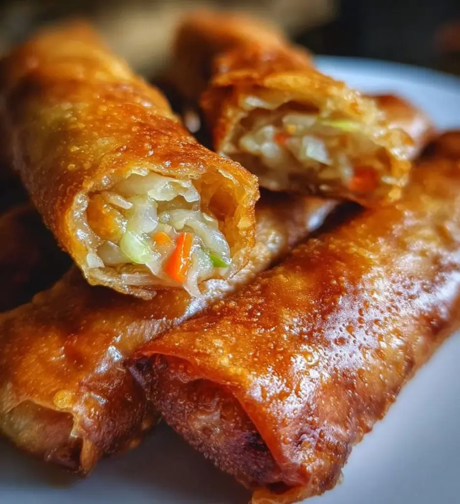 Plate of crispy Fried Spring Rolls served with dipping sauce