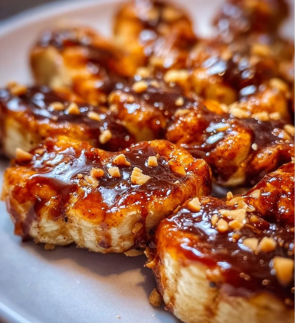 Frozen Banana Snickers dessert with chocolate and banana layers