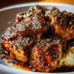 Garlic Herb Chicken marinated with fresh herbs and spices, served on a plate.